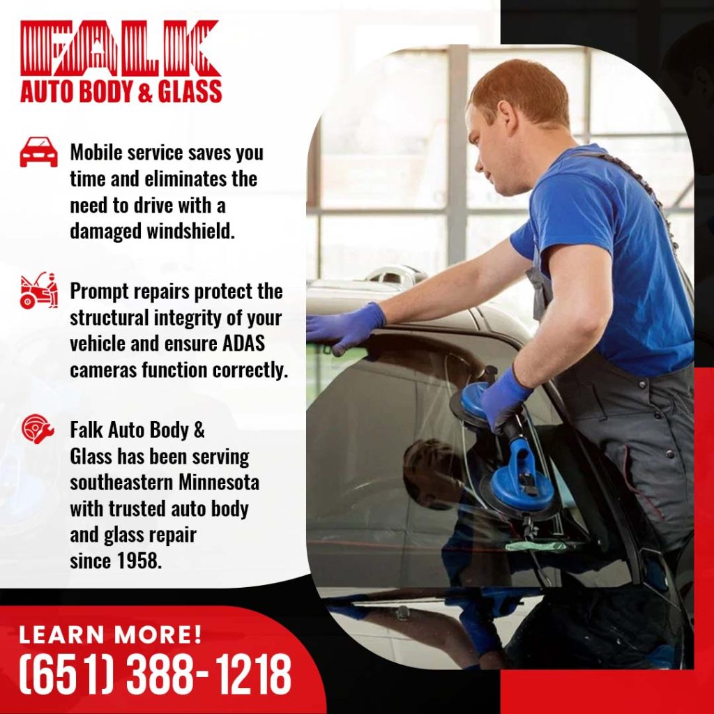 mobile technician installing windshield using suction tools ensuring proper ADAS camera function and vehicle safety